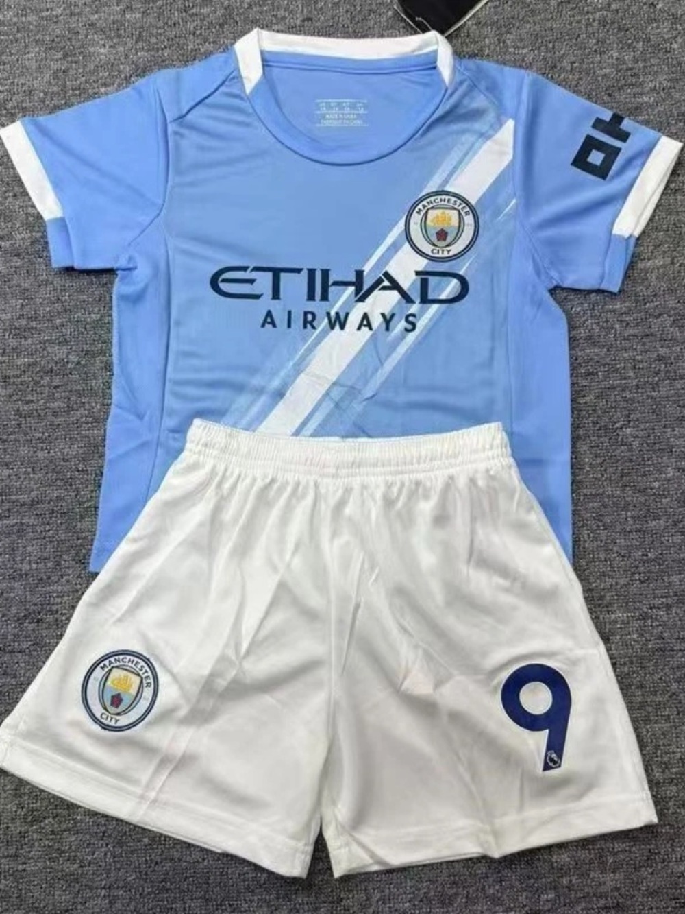 Manchester City 2025/26 Haaland Soccer Home Jersey & Shorts Set - Kids Size M